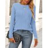 imagePRETTYGARDEN Long Sleeve Tops for Women 2025 Spring Fall Trendy Business Dressy Casual Shirts Crewneck Textured BlouseBlue Grey