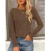 imagePRETTYGARDEN Long Sleeve Tops for Women 2025 Spring Fall Trendy Business Dressy Casual Shirts Crewneck Textured BlouseCoffee