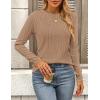 imagePRETTYGARDEN Long Sleeve Tops for Women 2025 Spring Fall Trendy Business Dressy Casual Shirts Crewneck Textured BlouseKhaki
