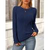 imagePRETTYGARDEN Long Sleeve Tops for Women 2025 Spring Fall Trendy Business Dressy Casual Shirts Crewneck Textured BlouseNavy