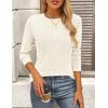 imagePRETTYGARDEN Long Sleeve Tops for Women 2025 Spring Fall Trendy Business Dressy Casual Shirts Crewneck Textured BlouseWhite
