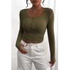 imagePRETTYGARDEN Womens 2025 Spring Fall Long Sleeve Henley T Shirts Button Ribbed Knit Slim Fit Casual Basic Tops BlouseArmy Green