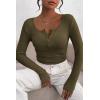 imagePRETTYGARDEN Womens 2025 Spring Fall Long Sleeve Henley T Shirts Button Ribbed Knit Slim Fit Casual Basic Tops BlouseArmy Green