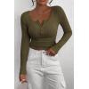 imagePRETTYGARDEN Womens 2025 Spring Fall Long Sleeve Henley T Shirts Button Ribbed Knit Slim Fit Casual Basic Tops BlouseArmy Green