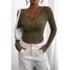 imagePRETTYGARDEN Womens 2025 Spring Fall Long Sleeve Henley T Shirts Button Ribbed Knit Slim Fit Casual Basic Tops BlouseArmy Green