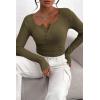 imagePRETTYGARDEN Womens 2025 Spring Fall Long Sleeve Henley T Shirts Button Ribbed Knit Slim Fit Casual Basic Tops BlouseArmy Green