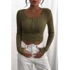 imagePRETTYGARDEN Womens 2025 Spring Fall Long Sleeve Henley T Shirts Button Ribbed Knit Slim Fit Casual Basic Tops BlouseArmy Green