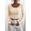 imagePRETTYGARDEN Womens 2025 Spring Fall Long Sleeve Henley T Shirts Button Ribbed Knit Slim Fit Casual Basic Tops BlouseBeige