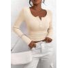 imagePRETTYGARDEN Womens 2025 Spring Fall Long Sleeve Henley T Shirts Button Ribbed Knit Slim Fit Casual Basic Tops BlouseBeige