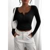 imagePRETTYGARDEN Womens 2025 Spring Fall Long Sleeve Henley T Shirts Button Ribbed Knit Slim Fit Casual Basic Tops BlouseBlack