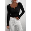 imagePRETTYGARDEN Womens 2025 Spring Fall Long Sleeve Henley T Shirts Button Ribbed Knit Slim Fit Casual Basic Tops BlouseBlack