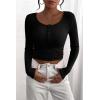 imagePRETTYGARDEN Womens 2025 Spring Fall Long Sleeve Henley T Shirts Button Ribbed Knit Slim Fit Casual Basic Tops BlouseBlack