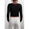 imagePRETTYGARDEN Womens 2025 Spring Fall Long Sleeve Henley T Shirts Button Ribbed Knit Slim Fit Casual Basic Tops BlouseBlack