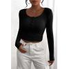 imagePRETTYGARDEN Womens 2025 Spring Fall Long Sleeve Henley T Shirts Button Ribbed Knit Slim Fit Casual Basic Tops BlouseBlack