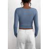 imagePRETTYGARDEN Womens 2025 Spring Fall Long Sleeve Henley T Shirts Button Ribbed Knit Slim Fit Casual Basic Tops BlouseBlue Grey