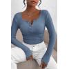 imagePRETTYGARDEN Womens 2025 Spring Fall Long Sleeve Henley T Shirts Button Ribbed Knit Slim Fit Casual Basic Tops BlouseBlue Grey
