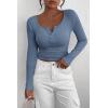 imagePRETTYGARDEN Womens 2025 Spring Fall Long Sleeve Henley T Shirts Button Ribbed Knit Slim Fit Casual Basic Tops BlouseBlue Grey