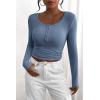imagePRETTYGARDEN Womens 2025 Spring Fall Long Sleeve Henley T Shirts Button Ribbed Knit Slim Fit Casual Basic Tops BlouseBlue Grey