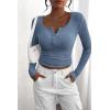 imagePRETTYGARDEN Womens 2025 Spring Fall Long Sleeve Henley T Shirts Button Ribbed Knit Slim Fit Casual Basic Tops BlouseBlue Grey