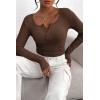 imagePRETTYGARDEN Womens 2025 Spring Fall Long Sleeve Henley T Shirts Button Ribbed Knit Slim Fit Casual Basic Tops BlouseCoffee