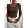imagePRETTYGARDEN Womens 2025 Spring Fall Long Sleeve Henley T Shirts Button Ribbed Knit Slim Fit Casual Basic Tops BlouseCoffee