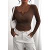 imagePRETTYGARDEN Womens 2025 Spring Fall Long Sleeve Henley T Shirts Button Ribbed Knit Slim Fit Casual Basic Tops BlouseCoffee