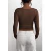 imagePRETTYGARDEN Womens 2025 Spring Fall Long Sleeve Henley T Shirts Button Ribbed Knit Slim Fit Casual Basic Tops BlouseCoffee