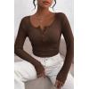 imagePRETTYGARDEN Womens 2025 Spring Fall Long Sleeve Henley T Shirts Button Ribbed Knit Slim Fit Casual Basic Tops BlouseCoffee