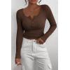 imagePRETTYGARDEN Womens 2025 Spring Fall Long Sleeve Henley T Shirts Button Ribbed Knit Slim Fit Casual Basic Tops BlouseCoffee