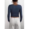 imagePRETTYGARDEN Womens 2025 Spring Fall Long Sleeve Henley T Shirts Button Ribbed Knit Slim Fit Casual Basic Tops BlouseDark Blue