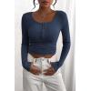 imagePRETTYGARDEN Womens 2025 Spring Fall Long Sleeve Henley T Shirts Button Ribbed Knit Slim Fit Casual Basic Tops BlouseDark Blue