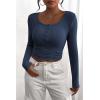 imagePRETTYGARDEN Womens 2025 Spring Fall Long Sleeve Henley T Shirts Button Ribbed Knit Slim Fit Casual Basic Tops BlouseDark Blue