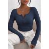 imagePRETTYGARDEN Womens 2025 Spring Fall Long Sleeve Henley T Shirts Button Ribbed Knit Slim Fit Casual Basic Tops BlouseDark Blue
