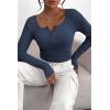 imagePRETTYGARDEN Womens 2025 Spring Fall Long Sleeve Henley T Shirts Button Ribbed Knit Slim Fit Casual Basic Tops BlouseDark Blue