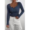 imagePRETTYGARDEN Womens 2025 Spring Fall Long Sleeve Henley T Shirts Button Ribbed Knit Slim Fit Casual Basic Tops BlouseDark Blue