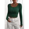 imagePRETTYGARDEN Womens 2025 Spring Fall Long Sleeve Henley T Shirts Button Ribbed Knit Slim Fit Casual Basic Tops BlouseDark Green