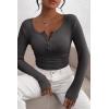 imagePRETTYGARDEN Womens 2025 Spring Fall Long Sleeve Henley T Shirts Button Ribbed Knit Slim Fit Casual Basic Tops BlouseDark Grey