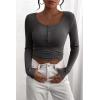 imagePRETTYGARDEN Womens 2025 Spring Fall Long Sleeve Henley T Shirts Button Ribbed Knit Slim Fit Casual Basic Tops BlouseDark Grey