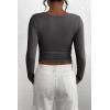imagePRETTYGARDEN Womens 2025 Spring Fall Long Sleeve Henley T Shirts Button Ribbed Knit Slim Fit Casual Basic Tops BlouseDark Grey