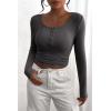 imagePRETTYGARDEN Womens 2025 Spring Fall Long Sleeve Henley T Shirts Button Ribbed Knit Slim Fit Casual Basic Tops BlouseDark Grey
