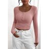 imagePRETTYGARDEN Womens 2025 Spring Fall Long Sleeve Henley T Shirts Button Ribbed Knit Slim Fit Casual Basic Tops BlouseDusty Pink