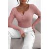 imagePRETTYGARDEN Womens 2025 Spring Fall Long Sleeve Henley T Shirts Button Ribbed Knit Slim Fit Casual Basic Tops BlouseDusty Pink
