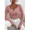 imagePRETTYGARDEN Womens 2025 Spring Fall Long Sleeve Henley T Shirts Button Ribbed Knit Slim Fit Casual Basic Tops BlouseDusty Pink