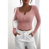imagePRETTYGARDEN Womens 2025 Spring Fall Long Sleeve Henley T Shirts Button Ribbed Knit Slim Fit Casual Basic Tops BlouseDusty Pink