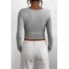 imagePRETTYGARDEN Womens 2025 Spring Fall Long Sleeve Henley T Shirts Button Ribbed Knit Slim Fit Casual Basic Tops BlouseGrey