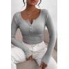 imagePRETTYGARDEN Womens 2025 Spring Fall Long Sleeve Henley T Shirts Button Ribbed Knit Slim Fit Casual Basic Tops BlouseGrey