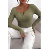 imagePRETTYGARDEN Womens 2025 Spring Fall Long Sleeve Henley T Shirts Button Ribbed Knit Slim Fit Casual Basic Tops BlouseGrey Green