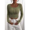 imagePRETTYGARDEN Womens 2025 Spring Fall Long Sleeve Henley T Shirts Button Ribbed Knit Slim Fit Casual Basic Tops BlouseGrey Green