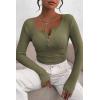 imagePRETTYGARDEN Womens 2025 Spring Fall Long Sleeve Henley T Shirts Button Ribbed Knit Slim Fit Casual Basic Tops BlouseGrey Green