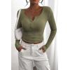 imagePRETTYGARDEN Womens 2025 Spring Fall Long Sleeve Henley T Shirts Button Ribbed Knit Slim Fit Casual Basic Tops BlouseGrey Green